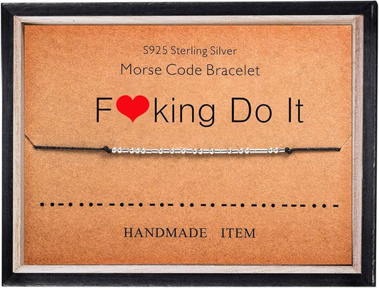 KGBNCIE Morse Code Bracelet for Women Sterling Silver Beads on Silk Cord Secret Message Fuck Friendship Inspirational Encouragement Bracelet Gift for Her