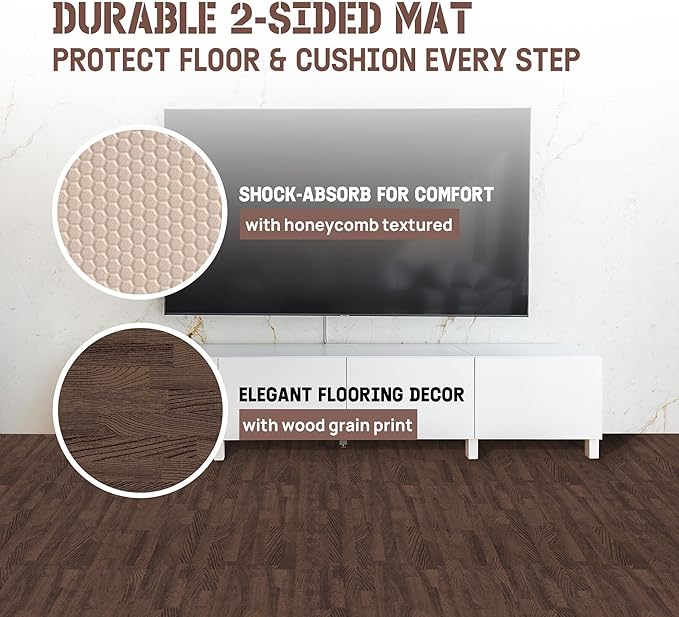Yes4All 48SQ.FT Wood Grain Puzzle Exercise Mat Protective Flooring, EVA Interlocking Foam Floor Tiles with Border for Home