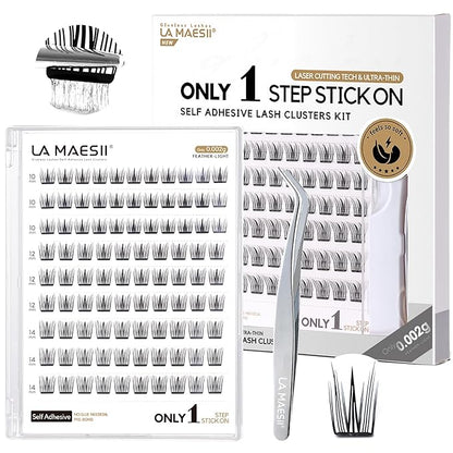 Self Adhesive Eyelashes Kit, Natural Look 10-14mm Lash Clusters Kit Reusable Lash Clusters Pre-Glued DIY Eyelash Extensions, No Glue Needed, No Residue, Easy to Apply (Hybrid)