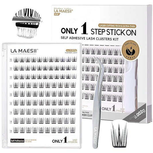Self Adhesive Eyelashes Kit, Natural Look 10-14mm Lash Clusters Kit Reusable Lash Clusters Pre-Glued DIY Eyelash Extensions, No Glue Needed, No Residue, Easy to Apply (Hybrid)
