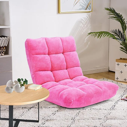 Moccha 14-Position Floor Chair, Folding Sofa Chair with Back Support, Memory Foam Floor Gaming Chairs for Adults, Adjustable Padded Couch Recliner Sleeper Bed for Reading, Meditating, Pink