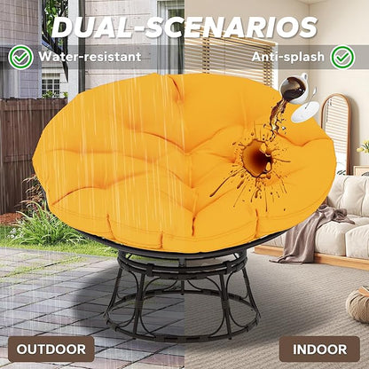46'' Large Size Papasan Chair with Cushion and Frame, Overstuffed Thickened Lazy Chair, Mustard Yellow