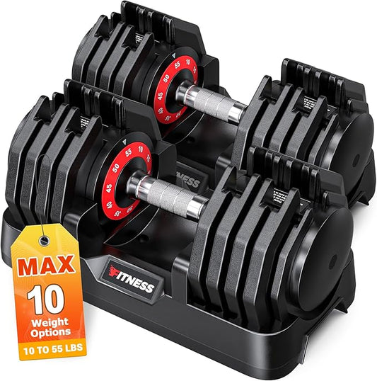 Adjustable Dumbbells Set of 2, 1 Hand Adjustable Weights Dumbbells Set, 5 in 1/10 in 1 Free Dumbbell with Anti-Slip Texture Handle, 25/55/80lb Pair Weight Set For Home Gym Suit both Men and Women