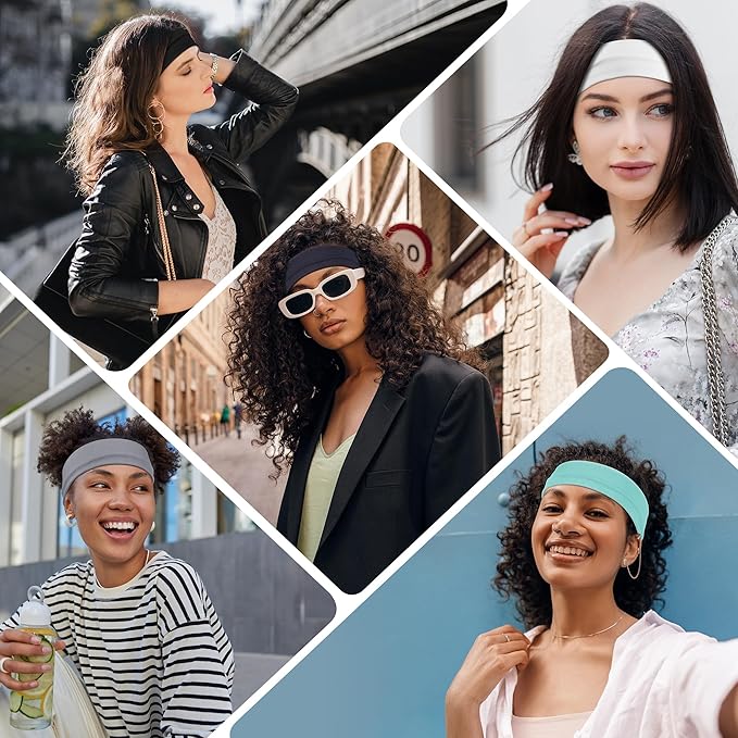 16Pcs Headbands for Women Hair Bands for Women's Non Slip Stylish Sports Hair Soft Cotton Cloth Stretchy Headbands for Women for Yoga Outdoor Exercise Running