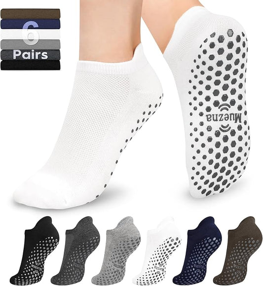 Muezna 6 Pairs Pilates Grip Socks for Women, Non Slip Yoga Socks with Grips, Grippy Socks for Barre, and Hospital