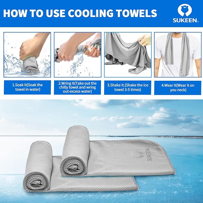 Sukeen [4 Pack Cooling Towels (40"x12"),Ice Towel,Soft Breathable Chilly Microfiber Towel for Yoga,Sport,Running,Gym,Workout,Camping,Fitness,Workout & More Activities