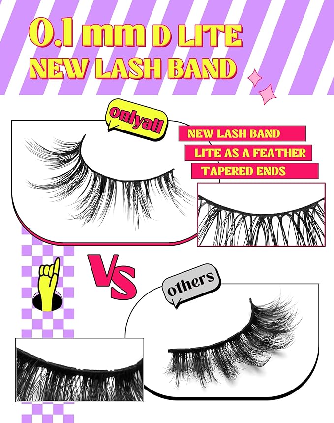 Onlyall Natural Lashes Wispy Lashes Natural Look False Eyelashes Natural Flared Eyelashes False Eye Lashes Soft Fluffy Lashes 7 Pairs D13 Sexy Cat Eye-10mm