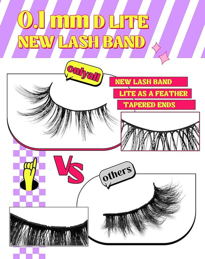 Onlyall Natural Lashes Wispy Lashes Natural Look False Eyelashes Natural Flared Eyelashes False Eye Lashes Soft Fluffy Lashes 7 Pairs D13 Sexy Cat Eye-10mm