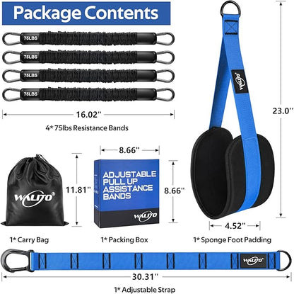 Pull Up Assistance Bands Set, Heavy Duty Adjustable Pull Up Assist Band with Feet Rest, Strength Training Bands for Home Gym Fitness, Pull-Up Bar, Calisthenics and Body Stretching
