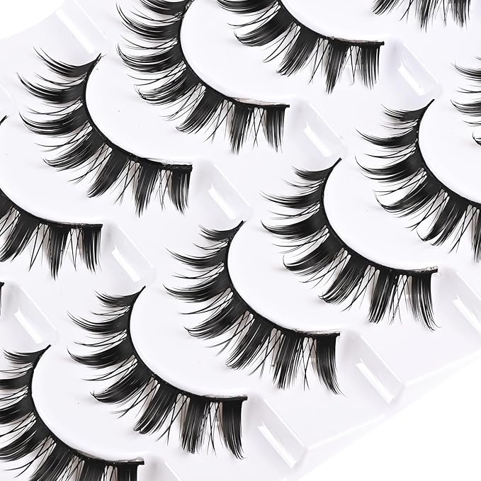 Manga Lashes Anime False Eyelashes Cat Eye Lash Strips Manhua Eye Lashes Natural Look Doll Spike Wispy Fake Mink Lashes Fluffy Eyelash Pack 8 Pairs 8-15mm Short Manhwa Pestañas for Women