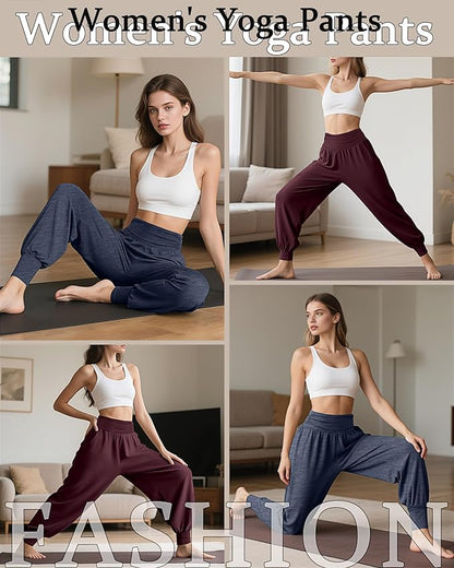 2 Pack Women's Yoga Joggers, Cozy Sweatpants with Pockets Casual Loose Comfy High Waisted Lounge Pants