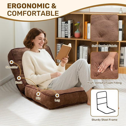 HollyHOME Adjustable Floor Chair with 6 Positions, Folding Lazy Sofa Recliner with Back Support, Thick Sponge Cushion and Portable Handle, Comfy Gaming Meditation Chair for Dorm, Bedroom, Coffee
