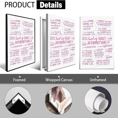 JMGHKL Girly Daily Affirmations Wall Art Pink Motivational Inspirational Posters Trendy Positive Uplifting Quotes Canvas Prints For Girls Bedroom Teen Bedroom Wall Decor 8x12in Wrapped Canvas