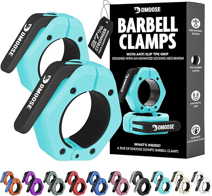 DMoose Fitness Barbell Clips 2 Inch (Pair) - Quick Release Olympic Barbell Clamps & Collars with Anti Slip TRP Grip for Secure Weightlifting and Powerlifting - Weight Clips for Bars at Home or Gym
