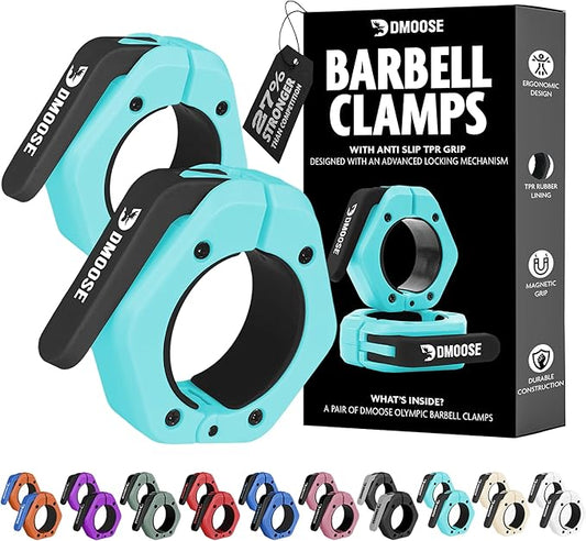 DMoose Fitness Barbell Clips 2 Inch (Pair) - Quick Release Olympic Barbell Clamps & Collars with Anti Slip TRP Grip for Secure Weightlifting and Powerlifting - Weight Clips for Bars at Home or Gym