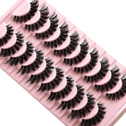 Lashes False Wispy Eyelashes Volume Cat Eye Lash Strips Fake Mink Eyelash Pack Natural Look Fluffy Full Strip Lashes Set Clear Band Easy Eyelashes for Beginners with Cluster Looking