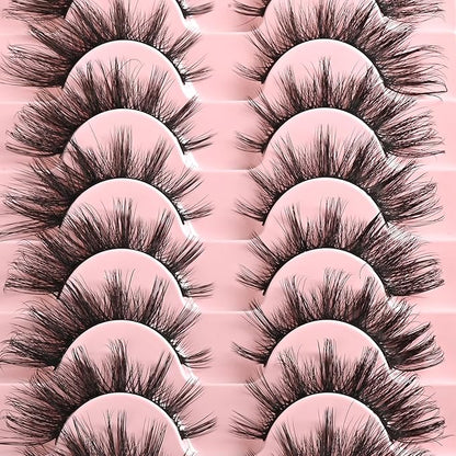 FARRED Natural Lashes Wispy False Eyelashes Fake Cat Eye Lashes Pack 10 Pairs Natural Look Lash Strips Fluffy Mink Eyelash Full Strip Lashes (C2 | 8-16MM)