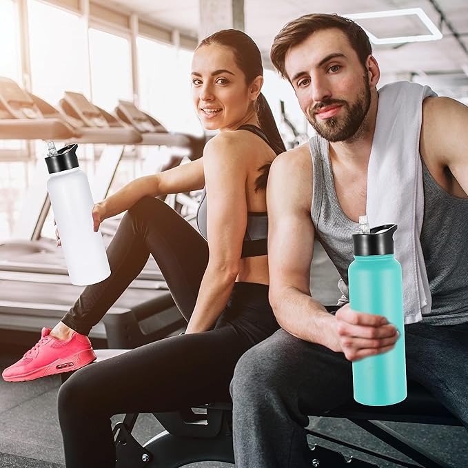 VEGOND 40 oz Insulated Water Bottle Stainless Steel Metal Water Bottles with Leak Proof Straw Lid & Spout Lid, Wide Mouth Double Walled Vacuum Travel Sports Bottle, Mint Green