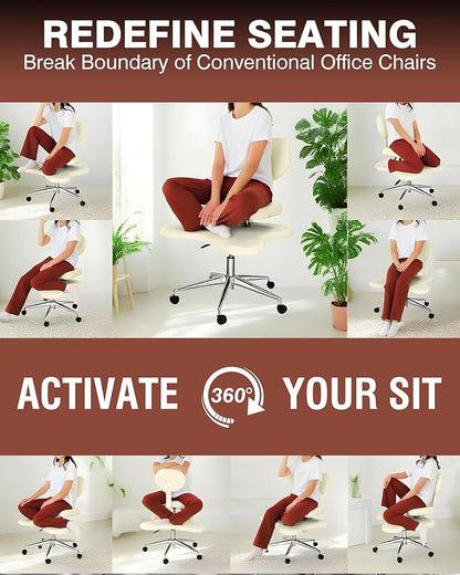 PYY Cross Legged Office Chair - ADHD Chairs for Adults Meditation with Wheels, Kneeling Chair Adjustable Height Ergonomic Fidget Squatting for Home and Office White