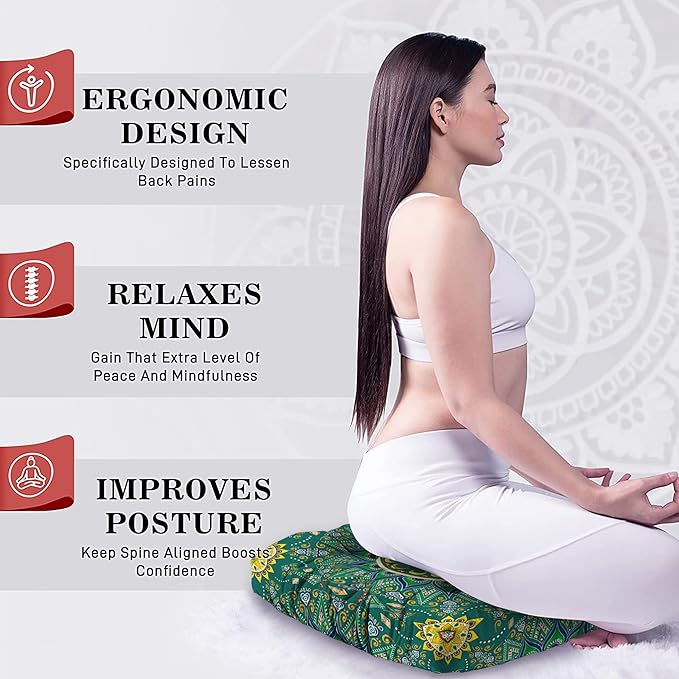 Mandala Meditation Cushion, Boho Meditation Mat, Meditation Pillows for Sitting on Floor, Cushions for Sitting in Home and Outdoor, Square Floor Pillows Cushion Seating for Yoga 22'' X 22''