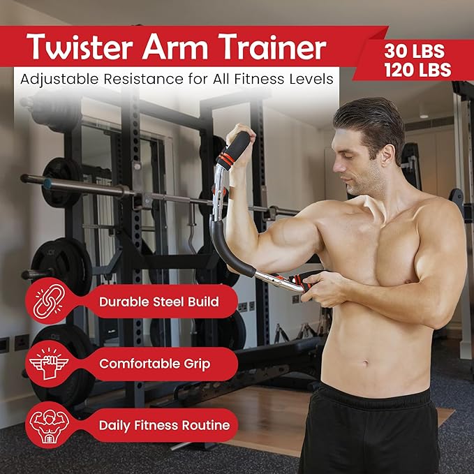 Twister Arm Trainer–2 Adjustable Resistance Levels 30-120lb, Arm Trainer for Men & Women with Comfortable Grip, Home Gym Equipment Chest Exerciser for Upper Body Strength, Muscle Building