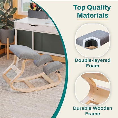 Ergonomic Kneeling Chair with 2 Knee Pads - Adjustable Height Rocking Knee Chair for Posture and Back Support for Home and Office - Angled Kneeling Stool, Moonstone Grey