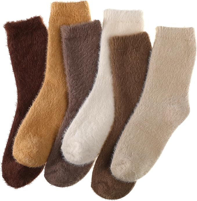 Geyoga 6 Pairs Fuzzy Socks for Women Cozy Fluffy Slipper Socks Mink Velvet Soft Winter Warm Sleeping Christmas Gifts