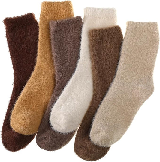Geyoga 6 Pairs Fuzzy Socks for Women Cozy Fluffy Slipper Socks Mink Velvet Soft Winter Warm Sleeping Christmas Gifts