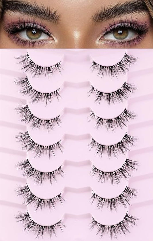 False False Eyelashes Lashes Cat Eye Natural 15mm Manga Eyelashes Wispy with Thin Band 3D Volume False Lashes Anime Lashes Soft Strip Lashes Pack C Curl Fake Eyelashes 7 Pair EVENTILL