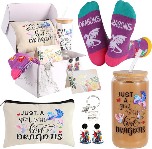 6 Pieces Dragon Gifts Set for Women Dragons Lovers Just a Girl Who Loves Dragon Gifts for Her Daughter Friend Sister Dragons Lovers