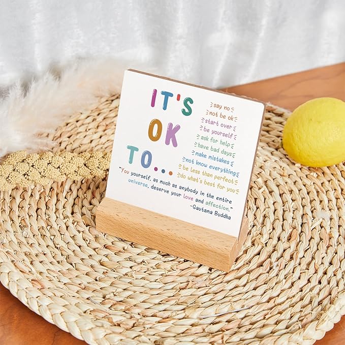 Xendelow Motivational Sign, Wooden, 4x4x0.23 inches, Mental Health Reminders, Gift for Psychologist, School Counselor, Student, Boy, Girl, Best Friend
