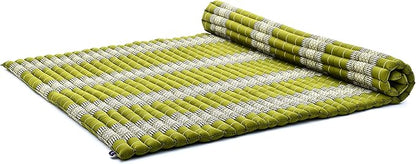 Leewadee - Foldable Floor Mattress - Japanese Roll Up Futon -Trifold Tatami Mat- Guest Floor Bed - Camping Mattress - Thai Massage Mat, Kapok Filled, 75 x 57 inches, Green