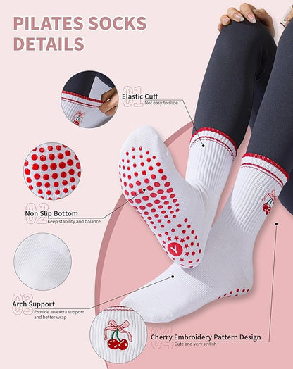 Yawlsow Pilates Grip Socks for Women Yoga Grippy Socks Cute Barre Non Skid Athletic Crew Sticky Sock Workout Hospital