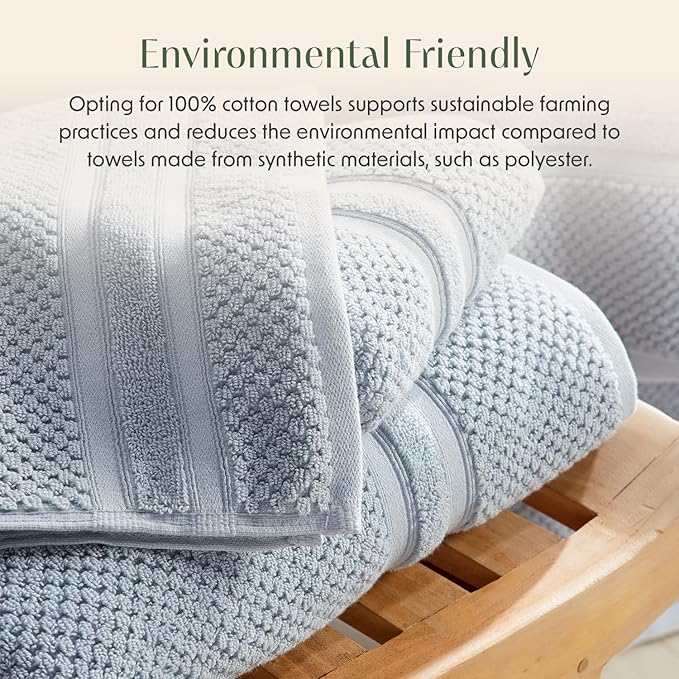 Springtree Home Blue Bath Towels Set of 4 | Popcorn Textured | 100% Combed Cotton | Absorbent Quick-Dry Towels for Bathroom | Oeko-TEX® Standard 100 Cotton | Poli Collection - Blue Fog