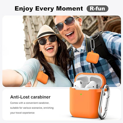 R-fun Compatible with AirPods Case Cover, Soft Silicone Protective Cover with Keychain for Women Men Compatible with Apple AirPods 2nd 1st Generation Charging Case, Front LED Visible,Orange