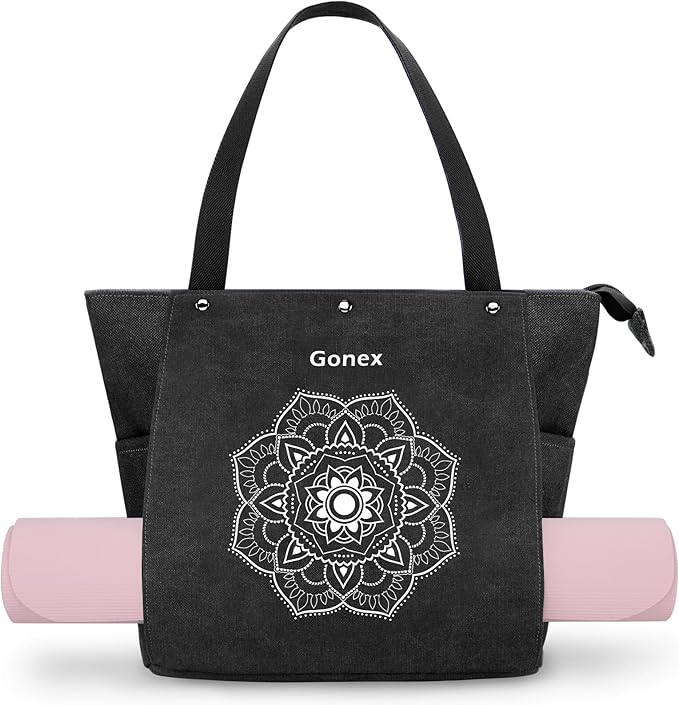Gonex Yoga Mat Bag, Yoga Gym Bag Tote Bag with Multi Pockets For Women Men, Canvas Yoga Mat Carrier Take in Out Mat Easily For Pilates Travel Workout Office