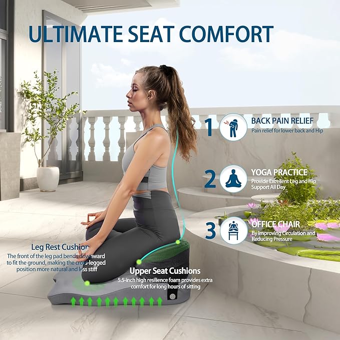 Seat Cushion for Office Chairs - Cross Legged Yoga Meditation Cushion Floor Pillows Yoga Enthusiasts Chair Cushion for Adults Long Sitting, Detachable of 2 PCS