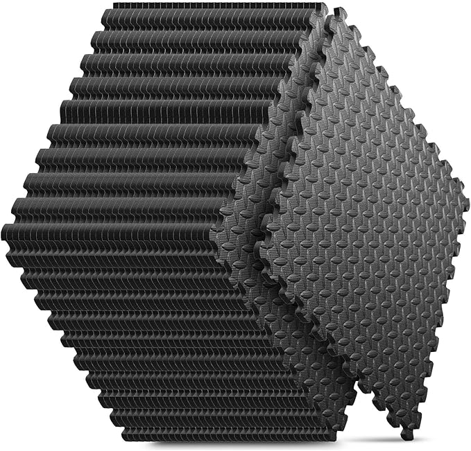 Home Gym Mat, Puzzle Exercise Mat, EVA Interlocking Foam Floor Tiles for Home Workout Equipment and Kids' Play Areas - Blue, 24 in x 24 in x ½ in - (Black, 36 Pack (144 SQ FT))