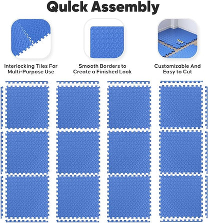 Home Gym Mat, Puzzle Exercise Mat, EVA Interlocking Foam Floor Tiles for Home Workout Equipment and Kids' Play Areas -, 24 in x 24 in x ½ in, Blue 36 Tiles