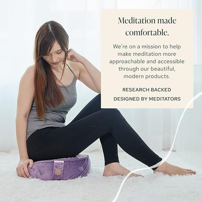 Mindful Modern Velvet Meditation Cushion | Luxe Zafu Yoga Floor Pillow Seat | Posture Support | Buckwheat Hull Filled | Large Round Cushion with Removable Washable Cover + Carry Handle