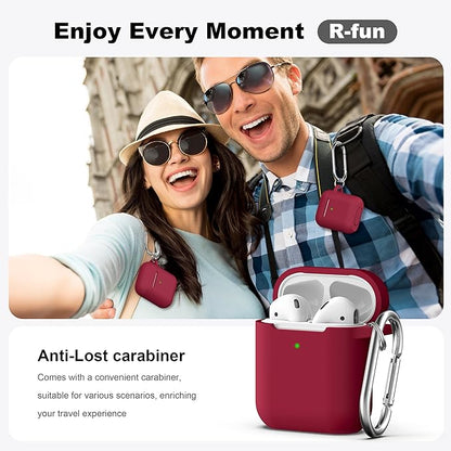 R-fun Compatible with AirPods Case Cover, Soft Silicone Protective Cover with Keychain for Women Men Compatible with Apple AirPods 2nd 1st Generation Charging Case, Front LED Visible,Wine red