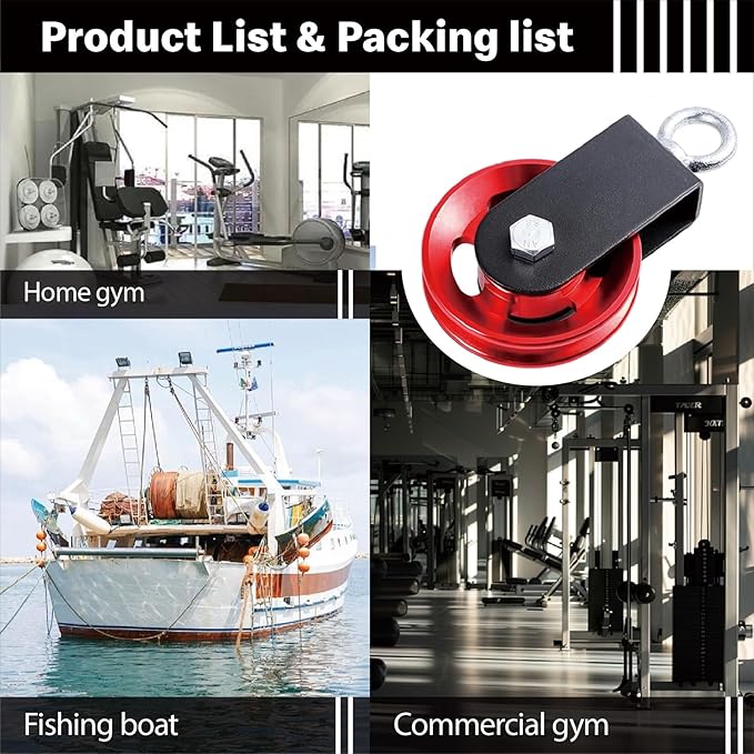 Pulley system for home gym, Aluminum GYM Pulley Wheel Universal Aluminum Alloy Bearing Pulley Wheel for Cable Machine Gym Equipment Part Garage Door