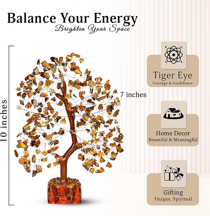 YATSKIA Tiger Eye Crystal Tree of Life, Healing Crystals Decor, Meditation Decor, Chakra Gifts, Crystal Gifts for Women