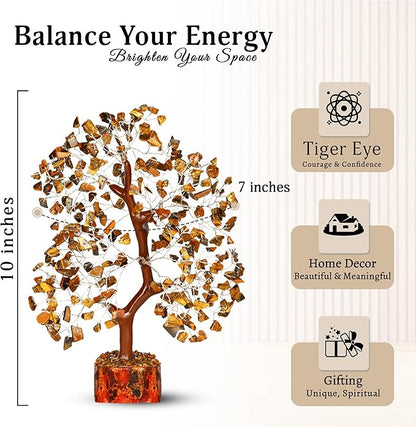 YATSKIA Tiger Eye Crystal Tree of Life, Healing Crystals Decor, Meditation Decor, Chakra Gifts, Crystal Gifts for Women