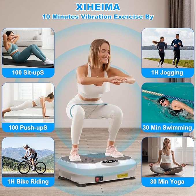 Vibration Plate Exercise Machine for Lymphatic Drainage, Whole Body Fitness Workout Equipment Stand Shake Board Sport Gym for Weight Loss Fat Burner for Women Men