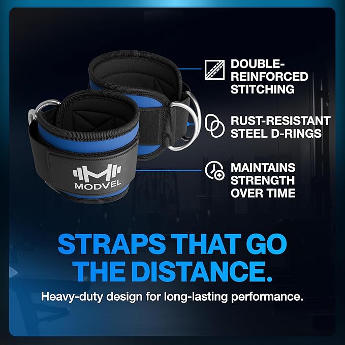 Modvel Gym Ankle Strap for Cable Machines – Glute & Leg Kickback Ankle Straps for Gym Workouts – Adjustable, Padded Support for Strength Training, Weightlifting, Rehab – Men & Women