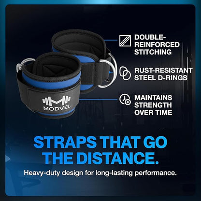 Modvel Gym Ankle Strap for Cable Machines – Glute & Leg Kickback Ankle Straps for Gym Workouts – Adjustable, Padded Support for Strength Training, Weightlifting, Rehab – Men & Women