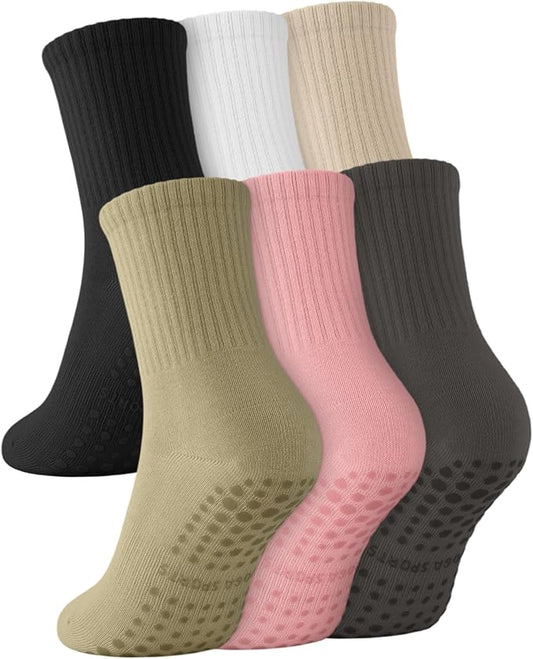 3/6 Pairs Grip Pilates Socks for Women, Non-slip Yoga Athletic Socks for Barre Ballet Barefoot Workout Hospital