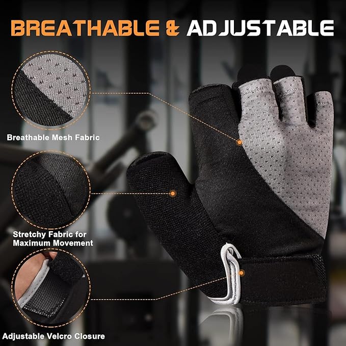 Sunnex Gym Gloves - Fingerless, Breathable Workout Gloves for Weightlifting, Cycling & More