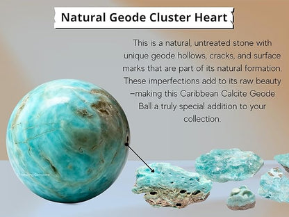 Amazing Gemstone Caribbean Calcite Crystal Ball with Stand - 2" Inches Crystal Sphere Meditation Balls for Witchcraft and Decorative Balls